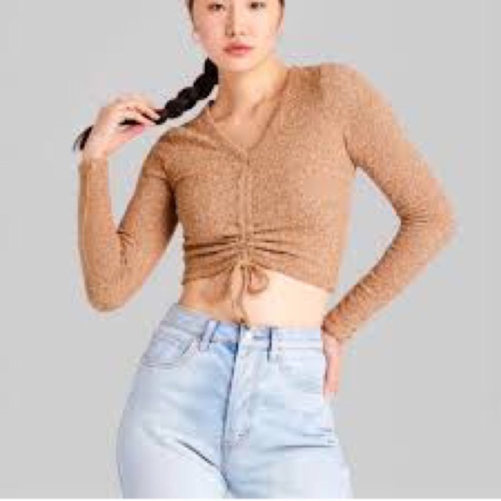 wild fable brown tan cropped drawstring sweater size extra small